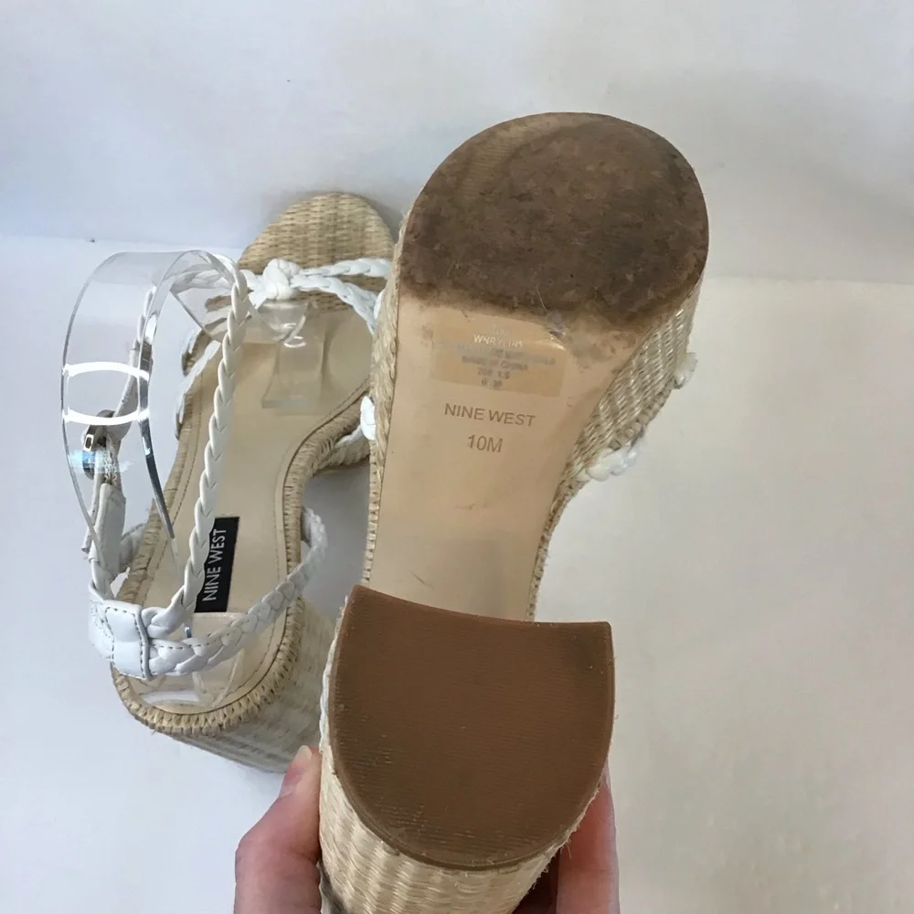 NINE WEST Women's RYLIN White Tan Raffia Chunky Platform Sandals 10